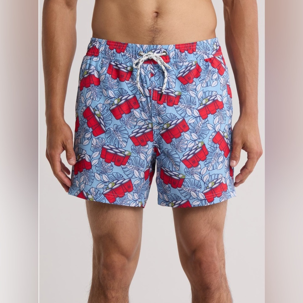 🆕 🎉 Party Pants Blue and Red Solo Cup Swim Shorts. Small. NWT. 🥤